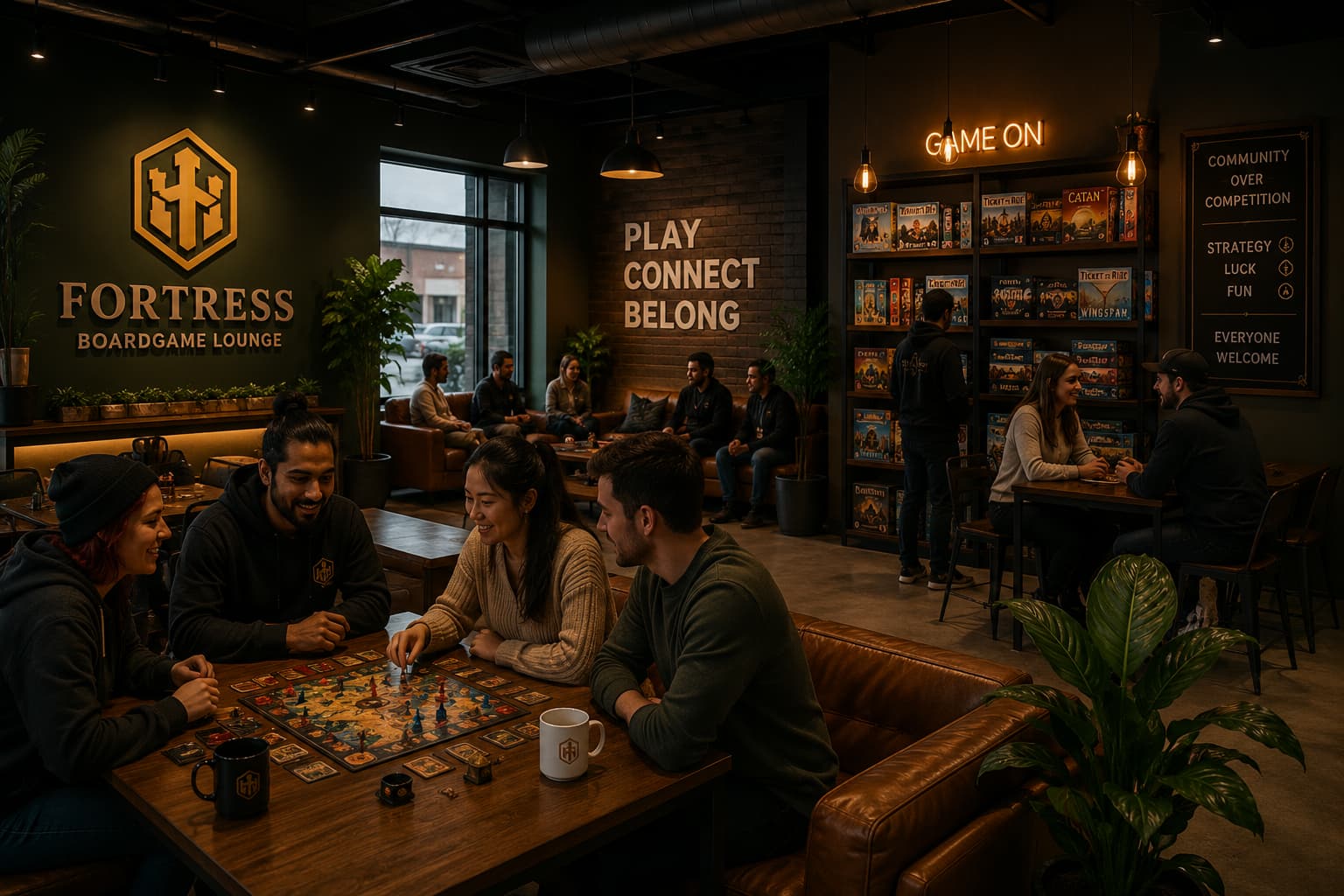 Friends and families connecting at Fortress Boardgame Lounge