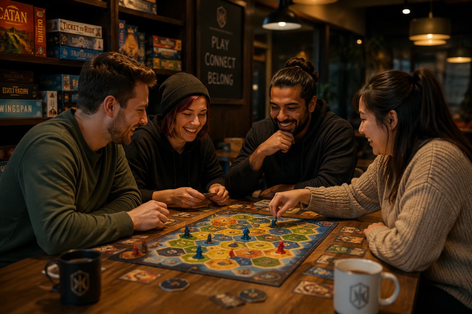 Friends enjoying board games at Fortress Boardgame Lounge